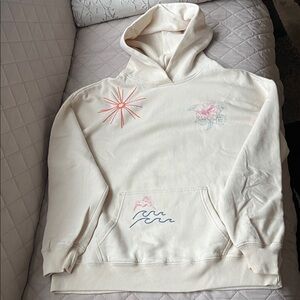 Hollister Cream Hoodie with Pink and Blue Accents